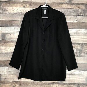 Sag Harbor Womens Collared Basic Solid Black Long Sleeve Button Up Shirt Sz Sm